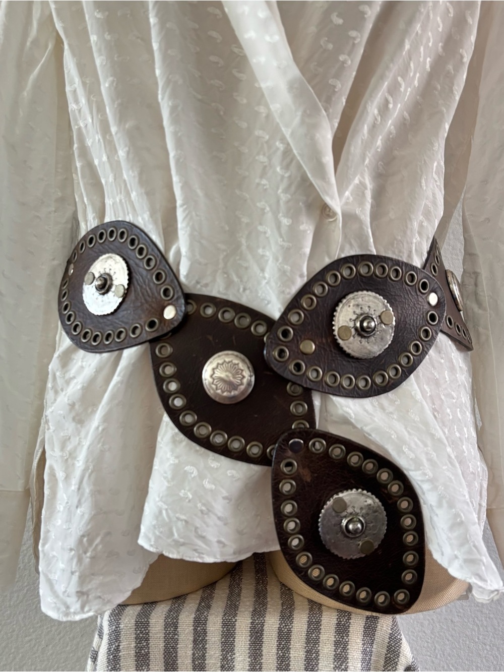 Streets Ahead Vintage Boho Leather Eye Disk Statement Belt Medallion Studded M